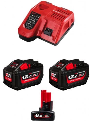 PACK BATERÍAS MILWAUKEE 2X12 A.H. + CARGADOR RÁPIDO + BATERÍA M12 6 A.H.